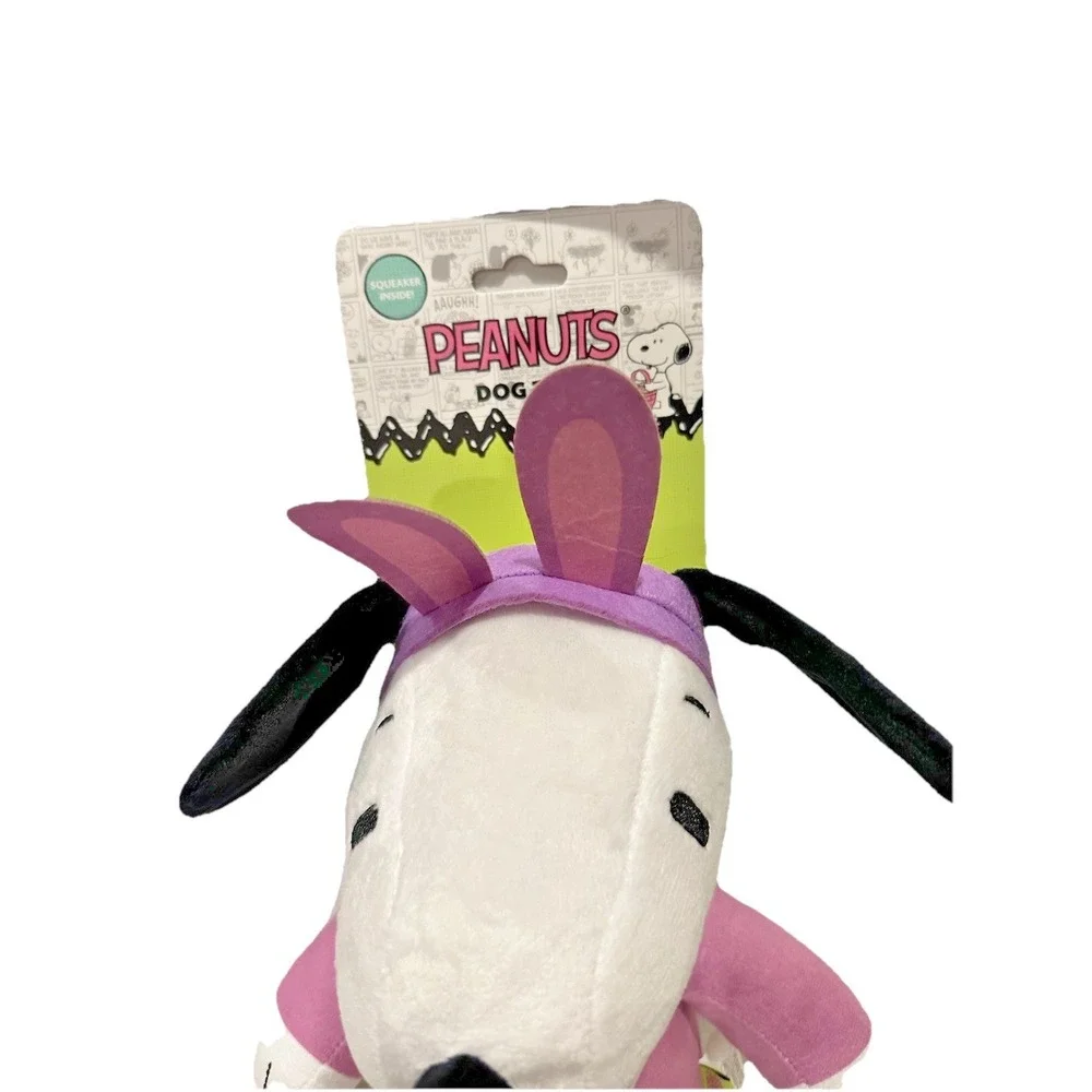 Peanuts Snoopy Dog Toy Plush Squeaky Easter Bunny Happy Easter